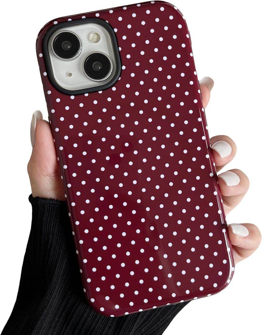ZTOFERA Magnetic Case for iPhone 13/14, Polka Dot Phone Case Cute for Girl Women, Compatible with Magsafe, Hard PC+Soft TPU Protective Phone Cover for iPhone 13/14-Wine Red