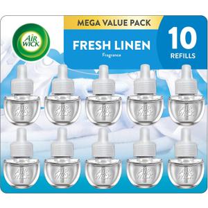 Air Wick Plug in Scented Oil Refill, 10ct, Fresh Linen, Air Freshener, Essential Oils, Eco Friendly Pack
