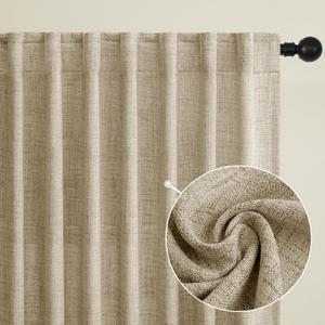 Novecozy Natural Linen Curtains 96 Inch Length, Farmhouse Rod Pocket Back Tab Linen Textured Light Filtering Soft Semi Sheer Window Treatment Drapes for Bedroom Living Room,2 Panels Set, Linen