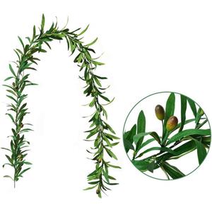 GWOKWAI Artificial Olive Leaf Garland, Olive Branch Wreath Ivy Vines Leaf Greenery Ornament for Wedding Backdrop Home Indoor Outdoor Wall Party Decoration