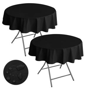 Nasitos 2 Pack Round Black Tablecloth 60 Inch-Vinyl Tablecloths Spill-Proof Table Cloth for Circular Table Cover, Plastic Table Cloth for Dining, Banquet Parties, Holiday Dinner, Anniversary