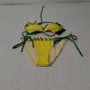 Women Two Piece Bikini Swimsuit Color Block Bathing Suits Halter Triangle String Bikini Sets, Large, Yellow Green 