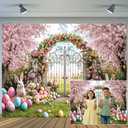 10x8 ft Spring Easter Backdrop Floral Garden Arch Rabbit Colorful Eggs Outdoor Forest Background Easter Kids Newborn Party Decoration Festival Photo Banner Booth