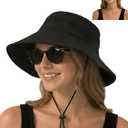 Sun Bucket Hats for Women UV Protection, Summer Beach Hat | Waterproof Quick Dry Rain Hat, Packable Sunhat, Ponytail Hole, Wide Brim, Adjustable, Chin Strap, Fishing, Hiking, Gardening