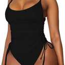 Viottiset Women's Ruched High Cut One Piece Swimsuit Tummy Control Bathing Suit Monokini (Large, Black)