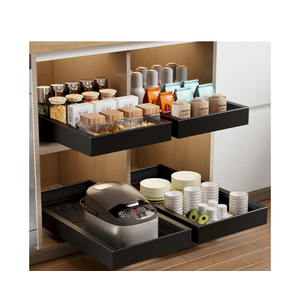 2 Pack Pull Out Cabinet Organizer,21.8" Deep Slide Out Drawer for Cabinets Adhesive Pull Out Drawers Heavy Duty Pull Out Shelves for Kitchen,Cupboard,Pantry,Bathroom-Black