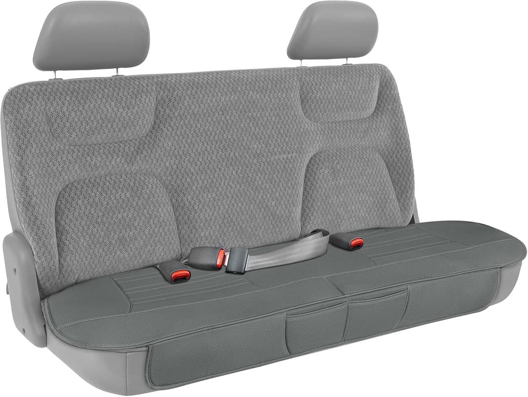 Motor Trend Seat Cover for Cars Trucks SUV, Faux Leather Rear Bench Gray Padded Car Seat Cover with Storage Pockets, Premium Interior Car Seat Cover