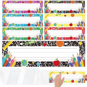 Aodaer 36 Pack Desk Name Tags for Classroom with Clear Cover Self-Adhesive Notebook Name Stickers Student Name Plates for Kindergarten, Preschool, 1st, 2nd, 3rd Grade School Supplies, 13.8 x 3.9 Inch