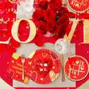 Valentine's Day Party Supplies Red Heart Love Disposable Paper Plates Napkins Cups plastic Tablecloth for Valentine's Day, Engagements, Anniversary, Birthday Party Serve 25