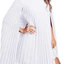 Rooscier Women's Mock Neck Cloak Sleeve Pleated Keyhole Back Flowy Party Midi Dress (White, L)