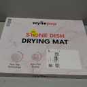 Stone Drying Mat for Kitchen Counter – Diatomaceous Earth Dish Drying Stone (White Marble) – Modern Countertop Drying Rack – Water Absorbent, Heat Resistant, Non-Slip Kitchen Mat with Towel (16"x12")