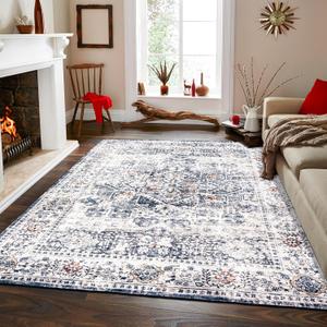 10x8 Area Rug Washable Soft Non Slip Boho Rugs for Indoor Washable Soft Non Slip Boho Rugs for Indoor for Bedroom Living Room Kitchen Dining Room Home Decor, Yellowish/Navy