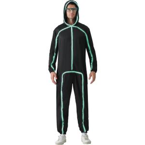 Stick Figure Costume Adult Light up Costume with Glasses Halloween Glow in the Dark Outfits for Men Women