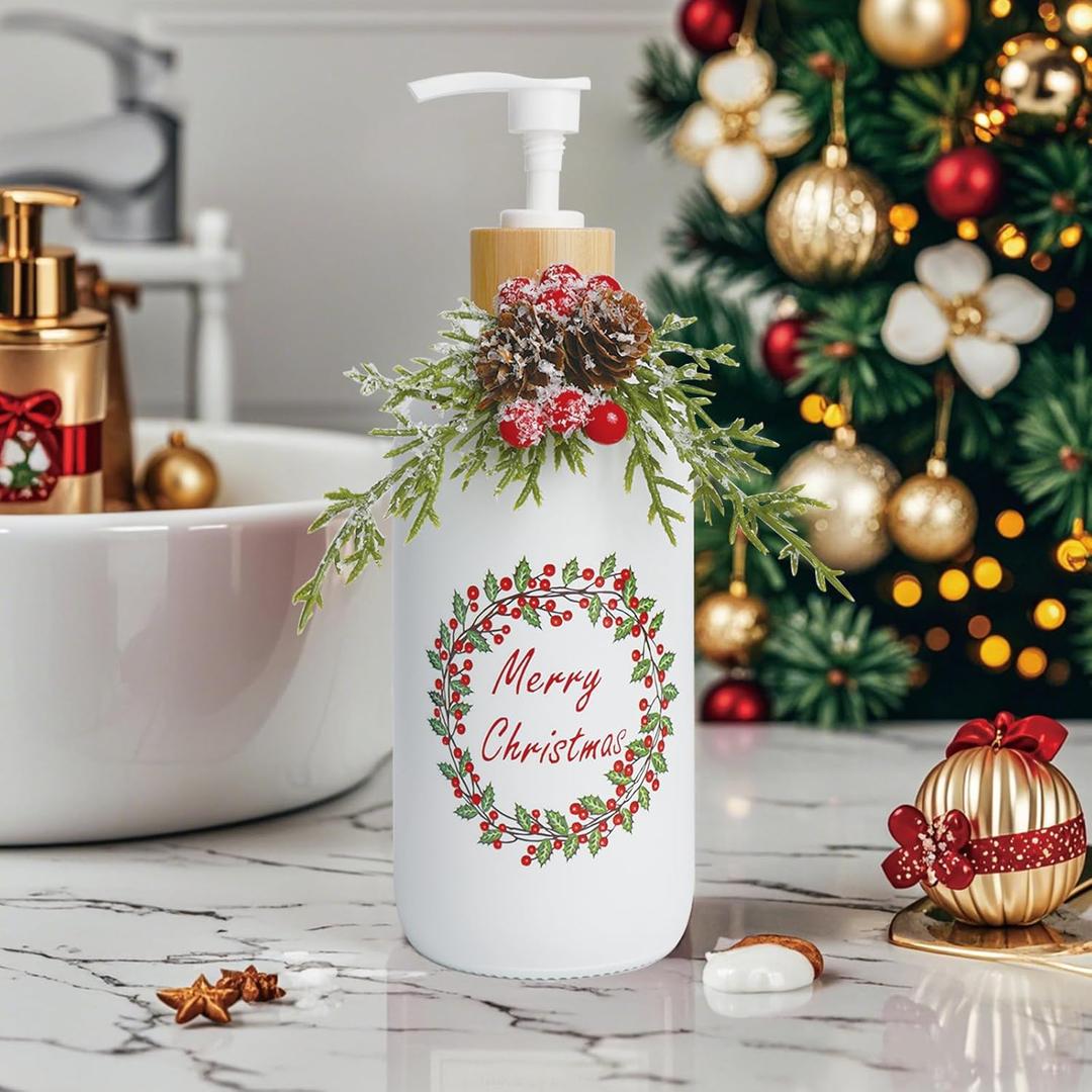 Christmas Soap Dispenser,Christmas Decoration Bathroom Hand Soap Dispenser and Christmas Kitchen Decor,Cute Christmas Soap Pump for Farmhouse Indoor Christmas Bathroom Decor 8.26inch