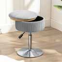 LUE BONA 360Swivel Vanity Stool Chair for Makeup Room, Height Adjustable Stool for Vanity with Storage, Small Grey Velvet for Bathroom, Living Room