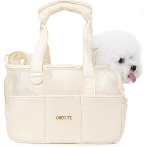 ONECUTE Dog Purse Carrier for Small Dogs Rabbit cat with Large Pockets, Cotton Bag, Dog Carrier Soft Sided, Collapsible Travel Puppy Carrier (Beige Breathable, 17.0" L x 7.5" W x 12.0" H)
