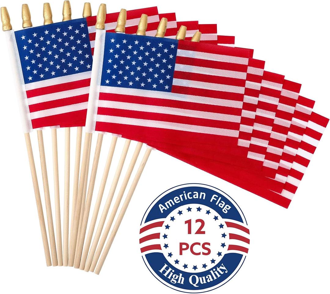 4 x Yzurbu 12 Pack Small American Flags on Stick 4x6 Inch  Tear-Resistant Polyester US Handheld Flags with Kid-Safe Spear Top for Parades, Parties, Memorial Day & 4th of July