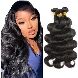 Color 1B Bundles Body Wave Human Hair Bundle 18 20 22 Inch Natural Black Color Unprocessed Brazilian Virgin Remy Hair 3 Bundles/150g Soft Hair Extensions