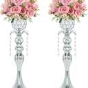 2Pcs Silver Crystal Metal Vase Set - Tulip & Trumpet Wedding Centerpieces, Artificial Flower Arrangement Vases for Home Decor, Restaurant Table Displays