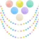 3pk Pastel Pom Pom Garland Easter Decorations Spring Home Decor Indoor Living Room Wall Classroom Xmas Tree, Cute Hanging Rainbow Colorful Felt Ball Garland Baby Shower Wedding Birthday Party Supplies