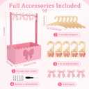 Pink Bow Wooden Baby Shower Crate Closet Charming Storage Basket with 5 Hangers 5 Bow Dividers 4 DIY Bows Easy Assembly Storage Crate Hamper Gifts for Baby Shower Pregnancy