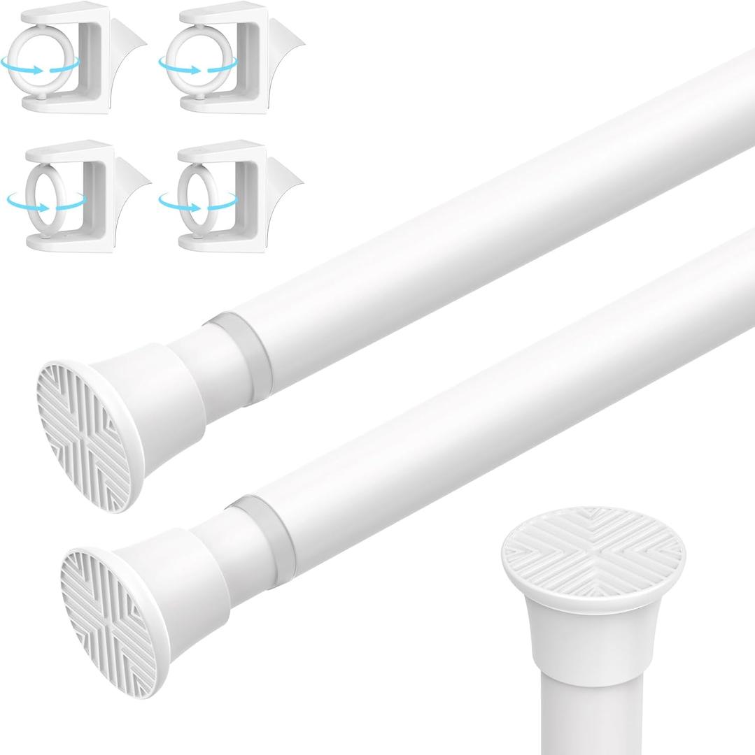 AIZESI 2PCS White Tension Curtain Rod 18-36 Inch Adjustable Curtain Rod No Drilling Tension Rods Small Tension Rod Spring Tension Curtain Rods, for Windows, Door And Closet (18"-36"-2p)