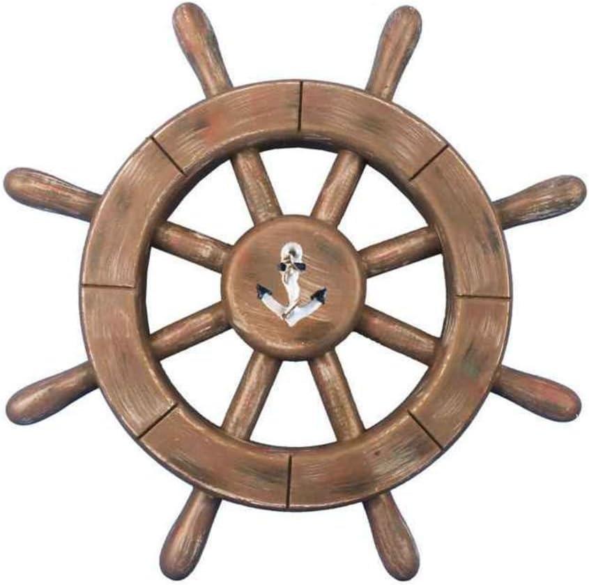 Hampton Nautical Rustic Wood Finish Decorative Ship Wheel with Anchor 12"