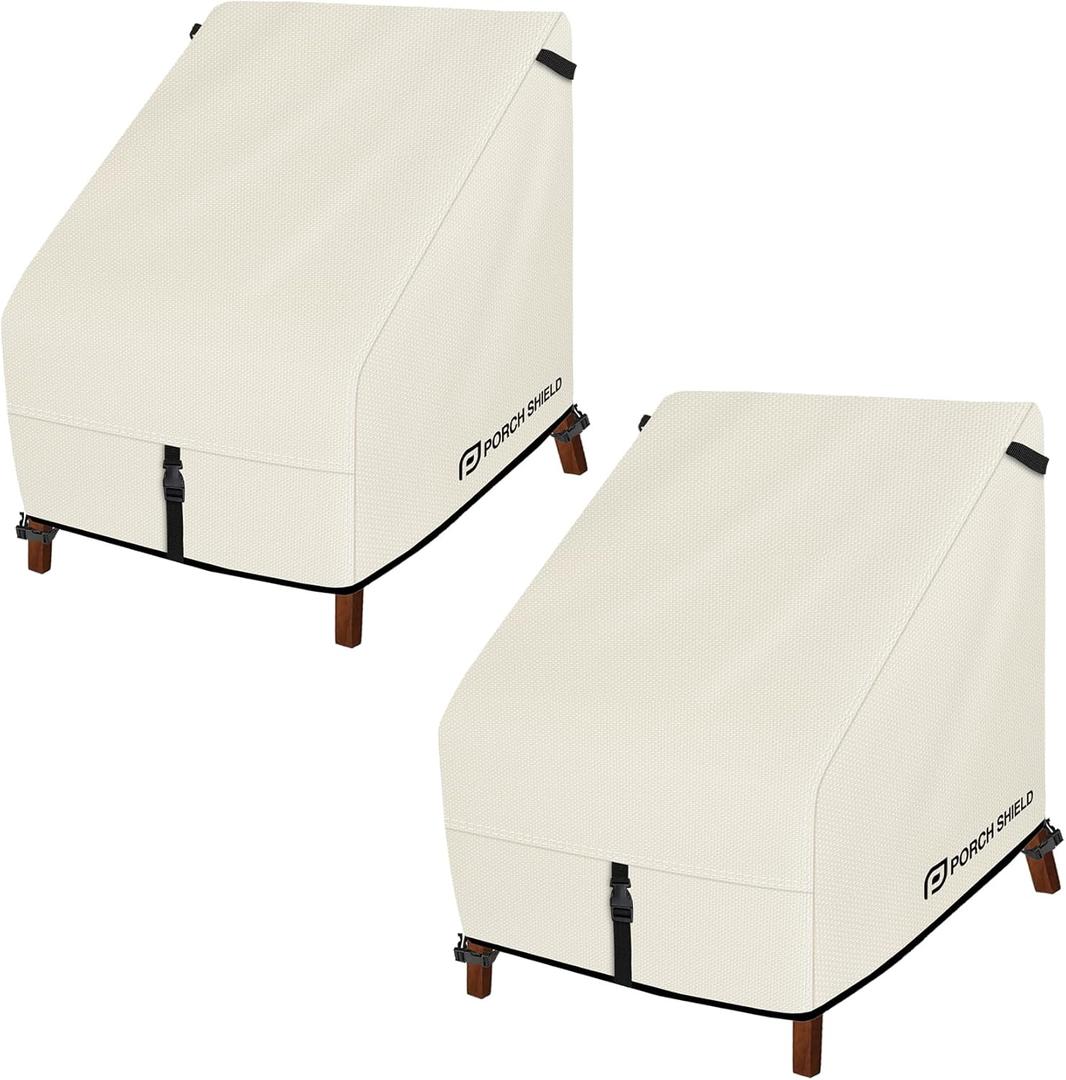 Porch Shield Patio Chair Covers - Waterproof Outdoor Lounge Deep Seat Lawn Chair Cover 2 Pack - 30W x 33D x 34H inch, Beige