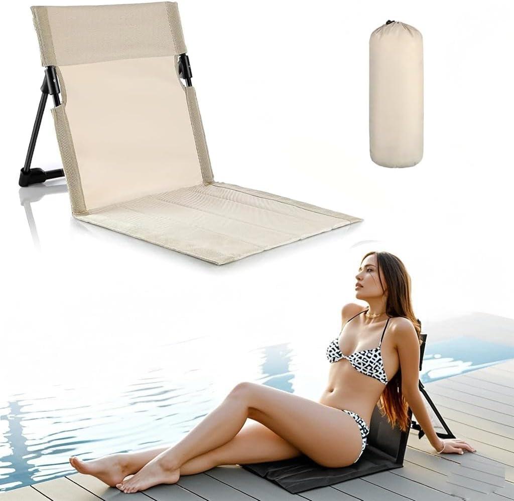 Foldable Poolside Chairs – Portable Flip Chairs for Edge of Pool, Beach, Camping, Picnic, Lawn – Compact & Lightweight Outdoor Seating Accessories (1, Light Beige)