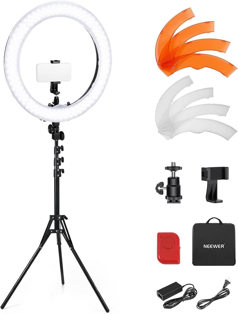 NEEWER 55W 18"/45cm Ring Light Kit [New Version], 5600K Dimmable LED Ringlight Tripod Stand Phone Holder for iPhone Selfie Makeup Lash Tattoo Studio Photo Video Recording Photography Lighting, RL-18