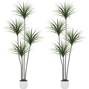 2Pcs 6FT Artificial Dracaena Tree, Tall Artificial Plants Indoor