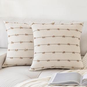 Boho Throw Pillow Covers 18x18 Set of 2 Modern Farmhouse Decorative Cushion Case Tufted Square Pillows Cover Neutral Pillow Cases Accent Pillowcase for Sofa,Couch,Bed,Beige and Khaki