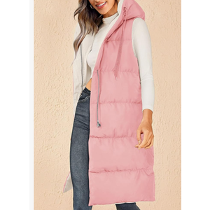 PRETTYGARDEN Womens Long Puffer Vest Fall Winter Trendy Zip Up Sleeveless Coat Down Jacket Quilted Hooded Warm Outerwear.L