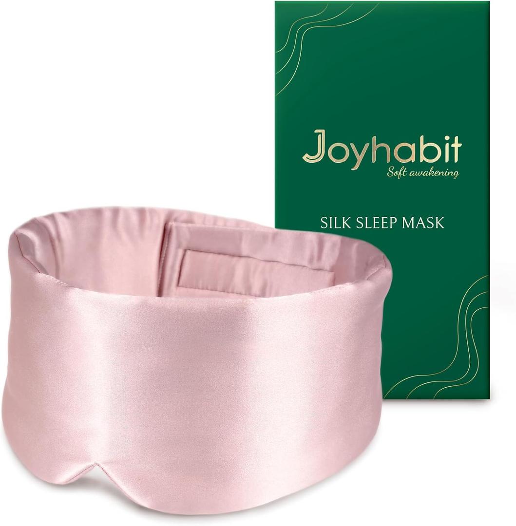 Joyhabit Silk Sleep mask | 100% Mulberry for Women Men Ultra Soft Blackout Eye Cover with Adjustable Band, Breathable No Eye Pressure, Ideal for Sleep, Travel, Naps & Meditation, Lotus Pink