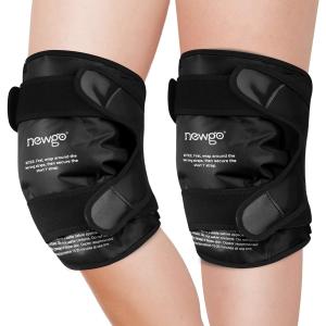 NEWGO Ice Pack for Knee Injuries Reusable, Knee Ice Pack Wrap Around Entire Knees for Replacement Surgery Recovery, Gel Cold Pack Wrap for Meniscus Tear, ACL, Swelling Pain Relief - 2 Pack Black
