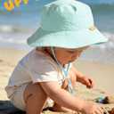 HONGTEYA Baby Sun Hat Toddler Boy Bucket Hat Kids Summer Beach Hat Wide Brim Sun Protection (6-24 Months, White/Lightblue)