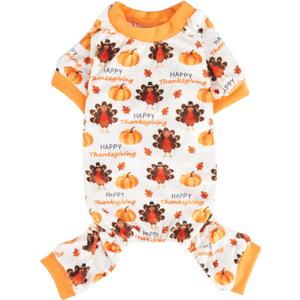 Lanyarco Fall Dog Thanksgiving Outfit Pajamas, Pumpkin Turkey Dog Clothes PJS for Pet Dogs Costume Medium Size