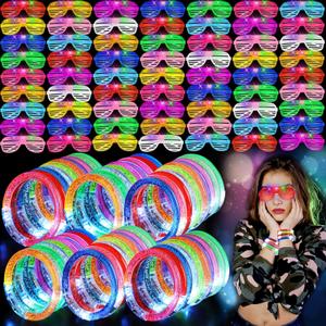 80 Pcs Glow in the Dark Party Supplies with Light up Glasses LED Bracelets 10 Neon Colors Glow Stick Bracelet Flashing Glasses for Kids Adult Rave Birthday Halloween Christmas Party Toys Favors