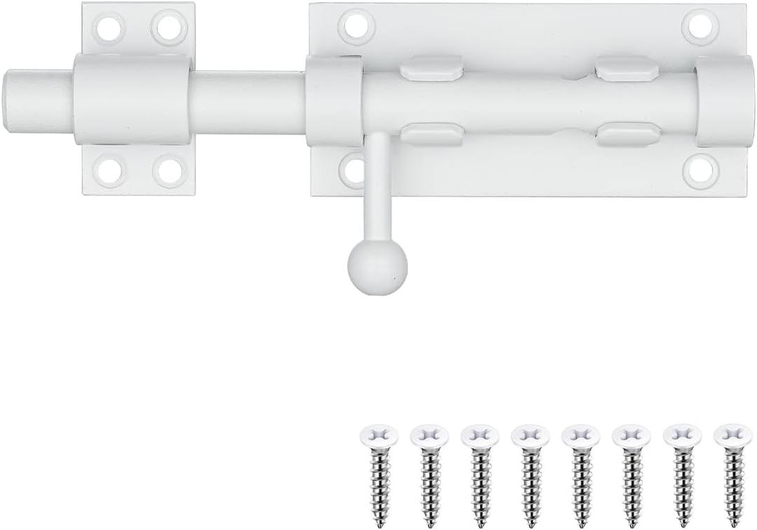 Barrel Bolt Door Latch With Padlock Hole, Thickened 304 Stainless Steel Slide Door Lock, 6 Inch Matte White, 226BB-WH