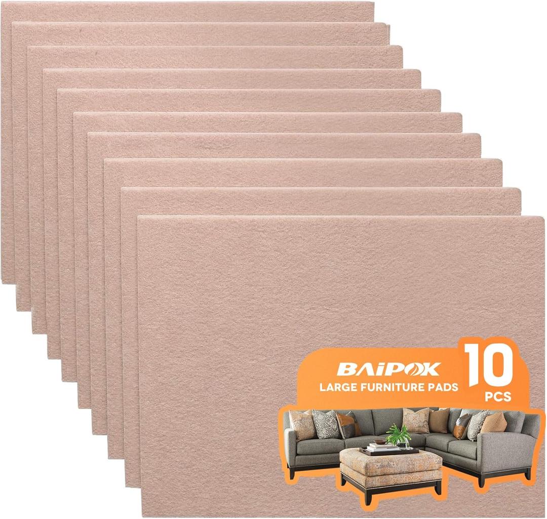 Felt Furniture Pads 10pcs 8" x 6" Self Adhesive Cuttable Furniture Felt Pads, Anti Scratch Floor Protectors for Furniture on Hardwood Floor, Beige