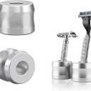 Linkidea 2 Pack Safety Razor Stand, Opening Dia 0.7" (18.5mm) Aluminum Alloy Men's Shaving Stand for Bathroom Countertops, Silver