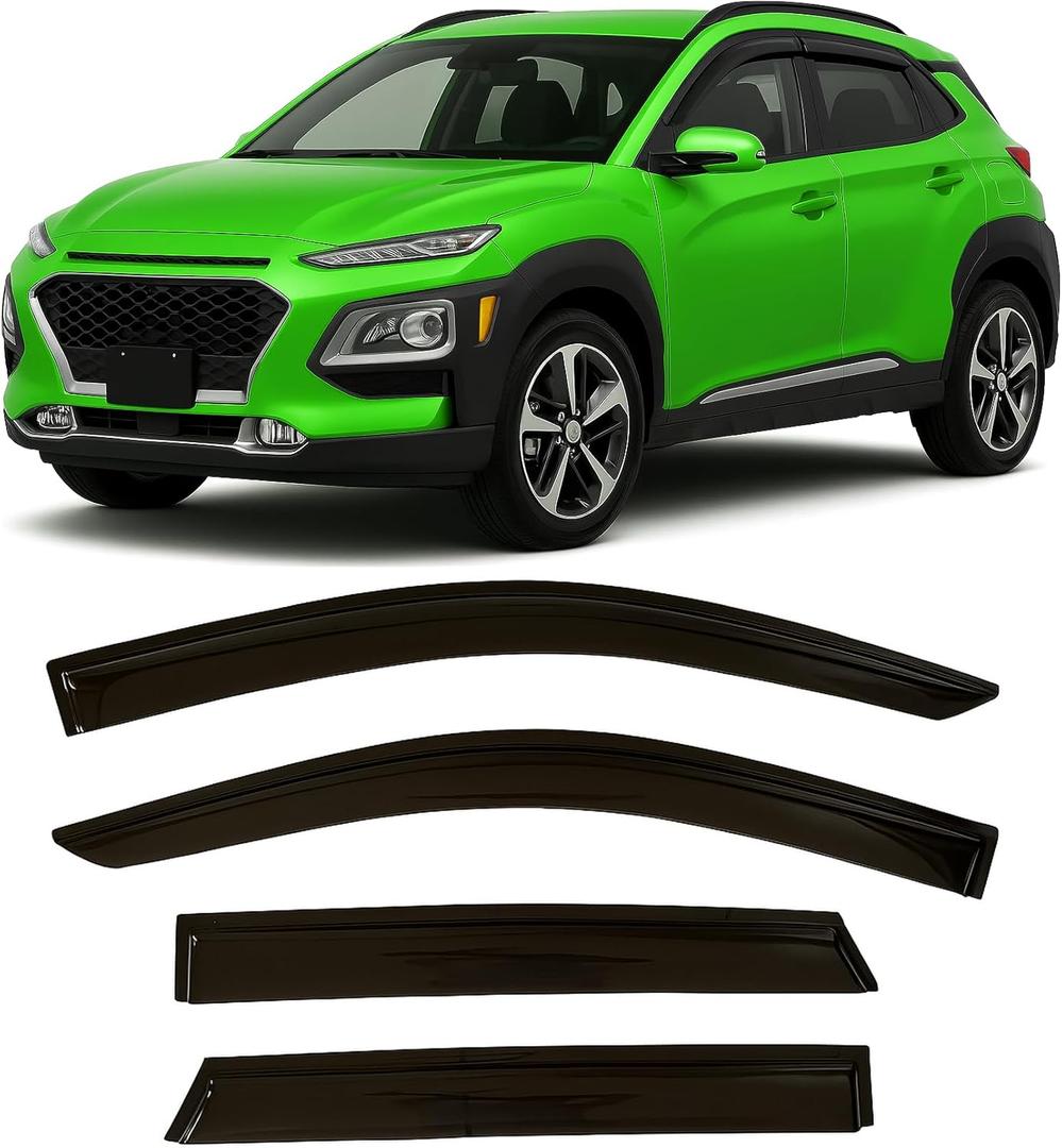 2018-2023 Tape-On Rain Guards for Hyundai Kona Side Window Visor Deflectors Se Sel Plus Night Limited Ultimate Durable Tinted Shade 2019 2020 2021 2022