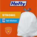 Hefty Strong 13 Gallon Trash Bags, Tall Kitchen, Drawstrings, Durable Closure, Resists Leaks, Punctures, Tears, White, Unscented, 90 Count