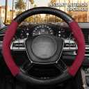 Steering Wheel Cover, Faux Leather, Universal 14.5-15 Inch, Non-Slip, Breathable Slim Fit, for Cars, SUVs, Trucks (Red Black)