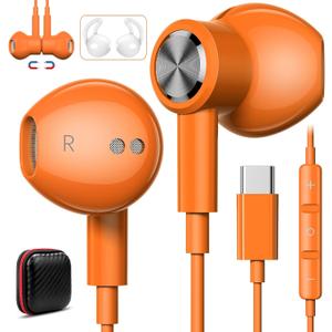 USB C Headphones with Microphone for iPhone 17 Pro Max 17e 16e 16 15 Plus,Type-C Headphones for Google Pixel 10a Wired Earbuds Magnetic Sport Earphone for iPad/OnePlus 15/Samsung S26 S25 Flip 6 Fold 7