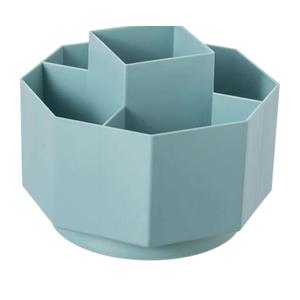 360 Rotary Desktop Holder, 5 Divider Pen Holder, Desk Cosmetics Makeup Stationery Storage Holder Remote Controller Desk Organizer for For Home, Office, Classroom & Art Studio (Blue)