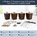 Airy Abode Premium Walnut Square Furniture Legs (Full Install Kit) - Pick Your Size and Color