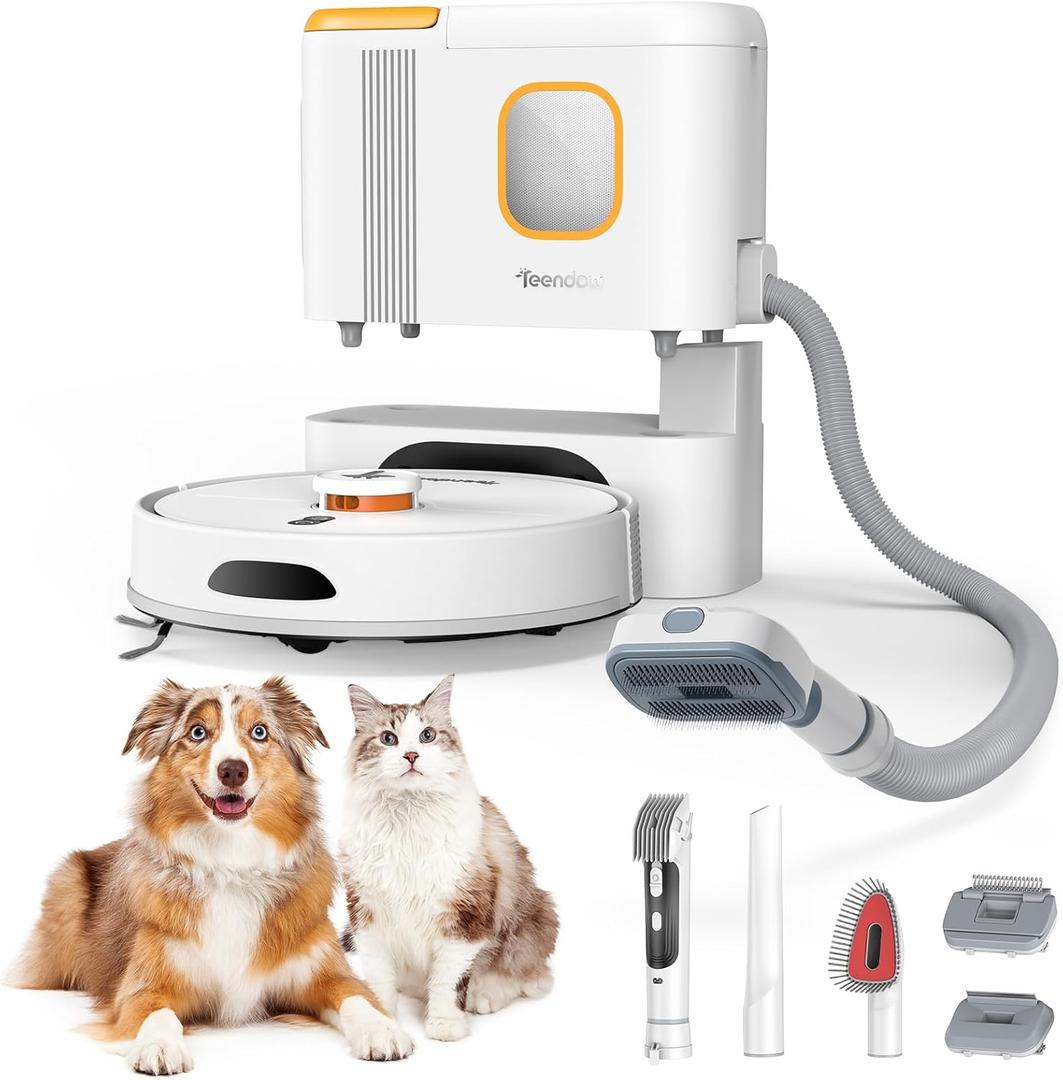 Teendow D20S Max+ Robot Vacuum and Mop, 6000Pa Suction for Pet Hair, with Self-Emptying Dock and Pet Grooming Parts, 10 Weeks Hands-Free Cleaning, PreciSense LiDAR Navigation, App & Voice Control (White) Teendow D20S Max+ Robot Vacuum and Mop, 6000Pa Suction for Pet Hair, with Self-Emptying Dock and Pet Grooming Parts, 10 Weeks Hands-Free Cleaning, PreciSense LiDAR Navigation, App & Voice Control (White)