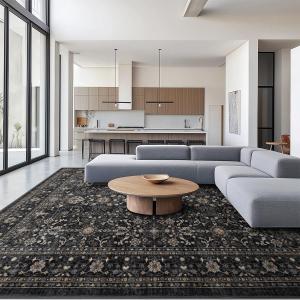 Ruaruarug Area Rug Non Slip Machine Washable Ultra Soft Living Room/Bedroom/Kitchen/Outdoor/Classroom, Black Grey, 9'12'