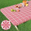 misaya Rectangle Vinyl Table Cloth, Elastic Fitted Flannel Backed Tablecloth, 100% Waterproof Plastic Table Cover Fits 6 Foot Folding Tables for Picnic, Camping, Outdoor (Red, 30" x 72")